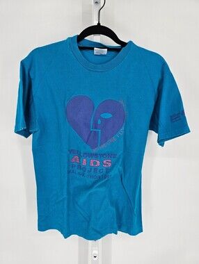Vtg 1993 Yellowstone aids Project Unisex Sx M Short Sleeve T Shirt Blue Hanes
